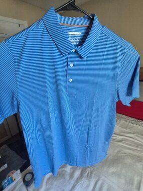 MAGCOMSEN Men's Polo Shirts Sleeve Striped Golf Polos UPF 30 Blue, Size M, NWT